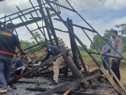 Tim Puslabfor Poldasu Olah TKP Pembakaran Kandang Lembu Milik BUMG