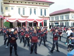 Polres Lhokseumawe Gelar Senam Bersama Meriahkan Hari Bhayangkara ke 77