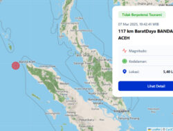 Gempa Magnitudo 5,2 Guncang Barat Daya Sabang, Tidak Berpotensi Tsunami