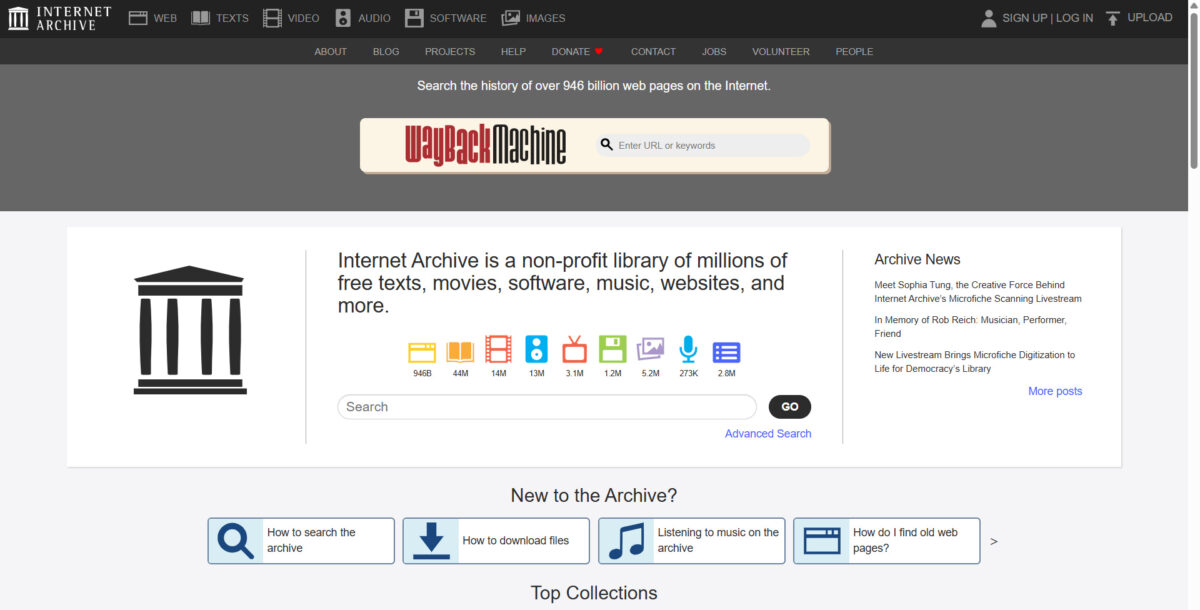 Homepage Archive.org