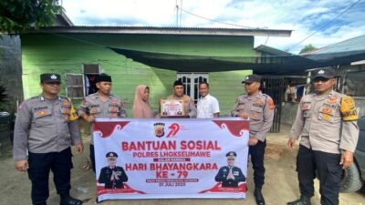 Kapolsek Muara Dua Salurkan 50 Paket Bansos Polres Lhokseumawe kepada Warga Kurang Mampu Jelang HUT Bhayangkara ke-79
