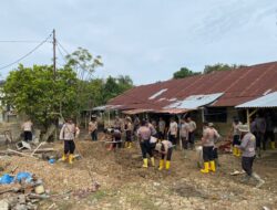 Polres Lhokseumawe dan Brimob Kaltim Gotong Royong Pulihkan Aspol Muara Batu Pascabanjir