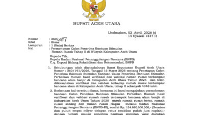 Pemkab Aceh Utara Usulkan Rp124,8 Miliar ke BNPB untuk Bantuan Rumah Rusak