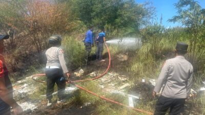 Rumput Ilalang Terbakar di Muara Dua, Kapolsek Imbau Warga Waspada dan Hindari Pembakaran Lahan