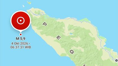 Gempa Magnitudo 5,9 Guncang Aceh Jaya, BMKG Pastikan Tak Berpotensi Tsunami