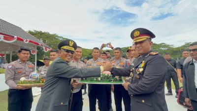 HUT TNI ke-81, Kapolres Lhokseumawe Berikan Kue Ulang Tahun kepada Danrem 011/Lilawangsa