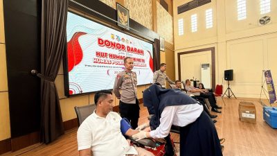 Sambut HUT Humas Polri ke-75, Polres Lhokseumawe Gelar Aksi Donor Darah